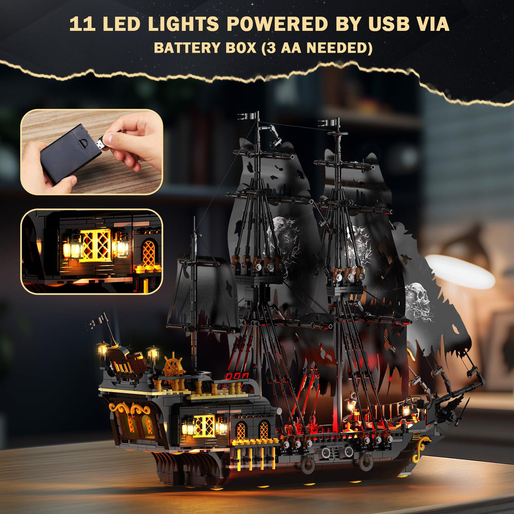JMBricklayer Pirate Ship rotatable rudder for interactive navigation during assembly.