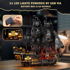 JMBricklayer Pirate Ship rotatable rudder for interactive navigation during assembly.