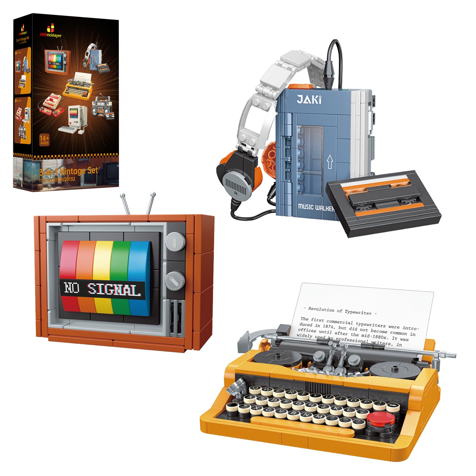 JMBricklayer Typewriter build kit with authentic keys for vintage desk display.