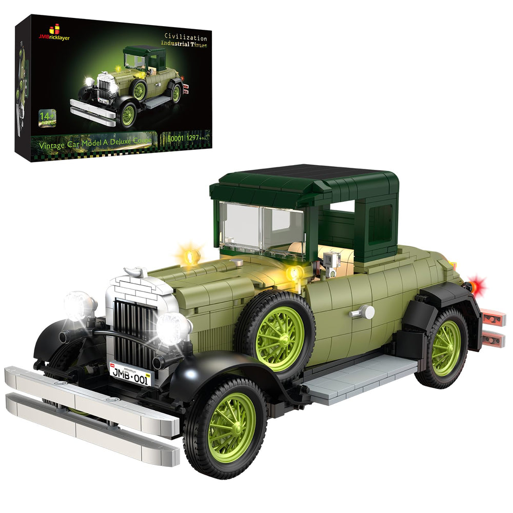 JMBricklayer vintage car kit with lights front view for illuminated display