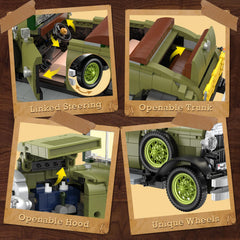 JMBricklayer vintage car kit with lights open hood showcase