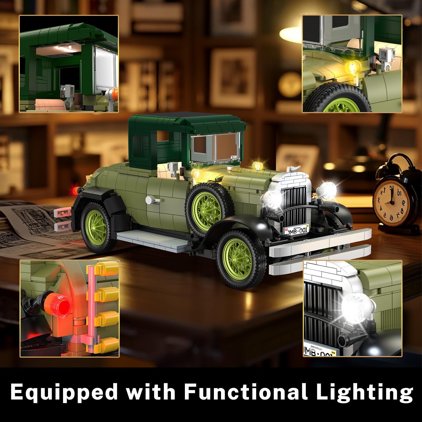 JMBricklayer vintage car kit with lights rear view for display