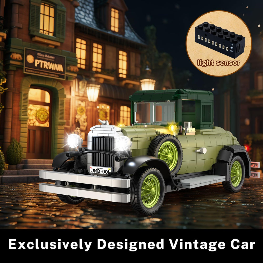 JMBricklayer vintage car kit with lights side view for showcase