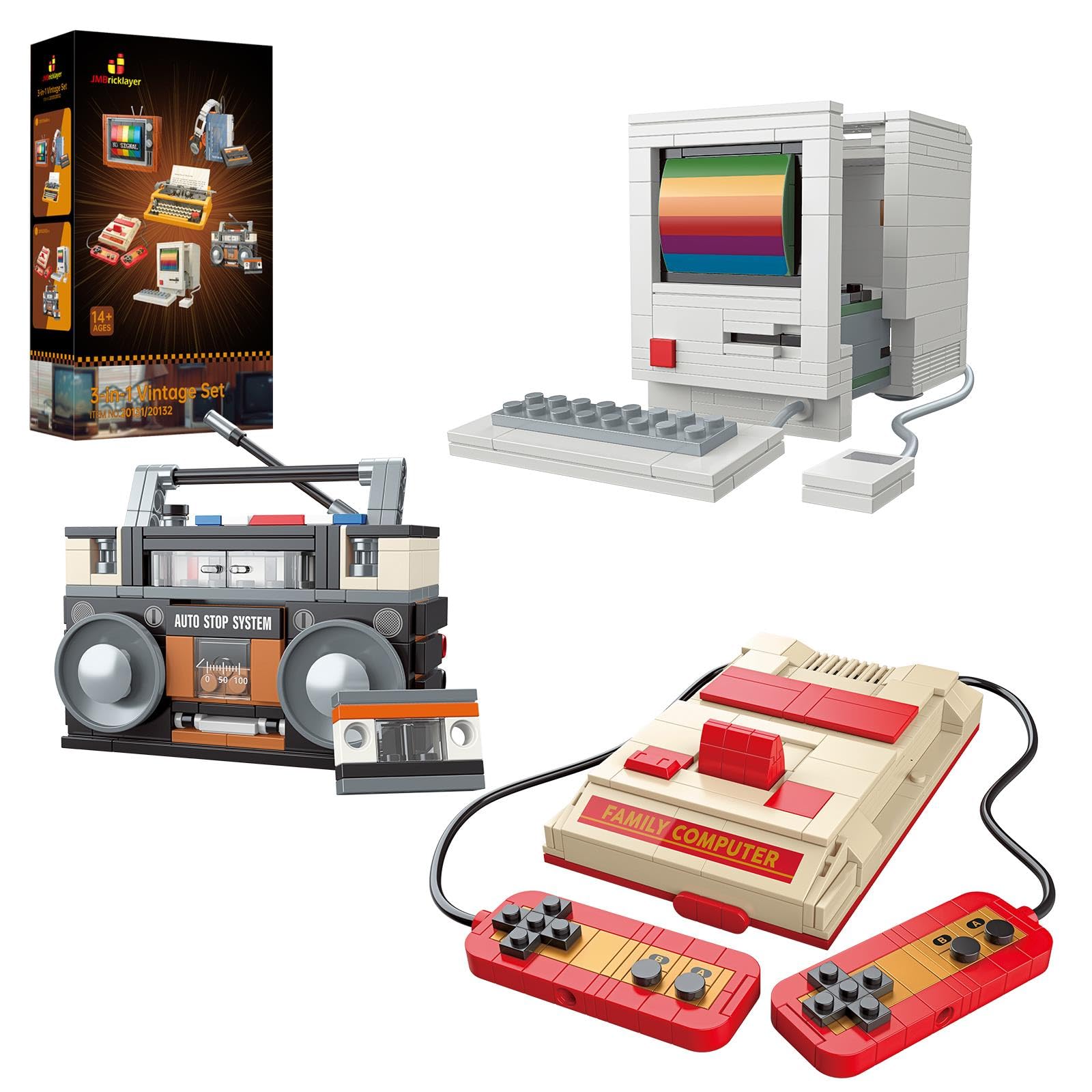 JMBricklayer vintage game console model 20132 enhances retro display on shelves.