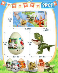 JMHACHY dinosaur egg set packs three unique dinosaurs for collectible display.
