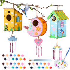 JMMICO three-pack bird house kit with paints for outdoor kids crafts