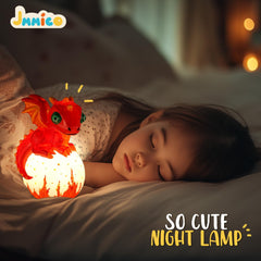 JMMICO Dragon night light brightening a cozy kids' room.