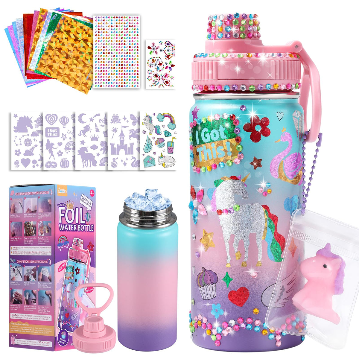 JMMICO unicorn water bottle kit foil stickers: personalize drinks and lunch gear.