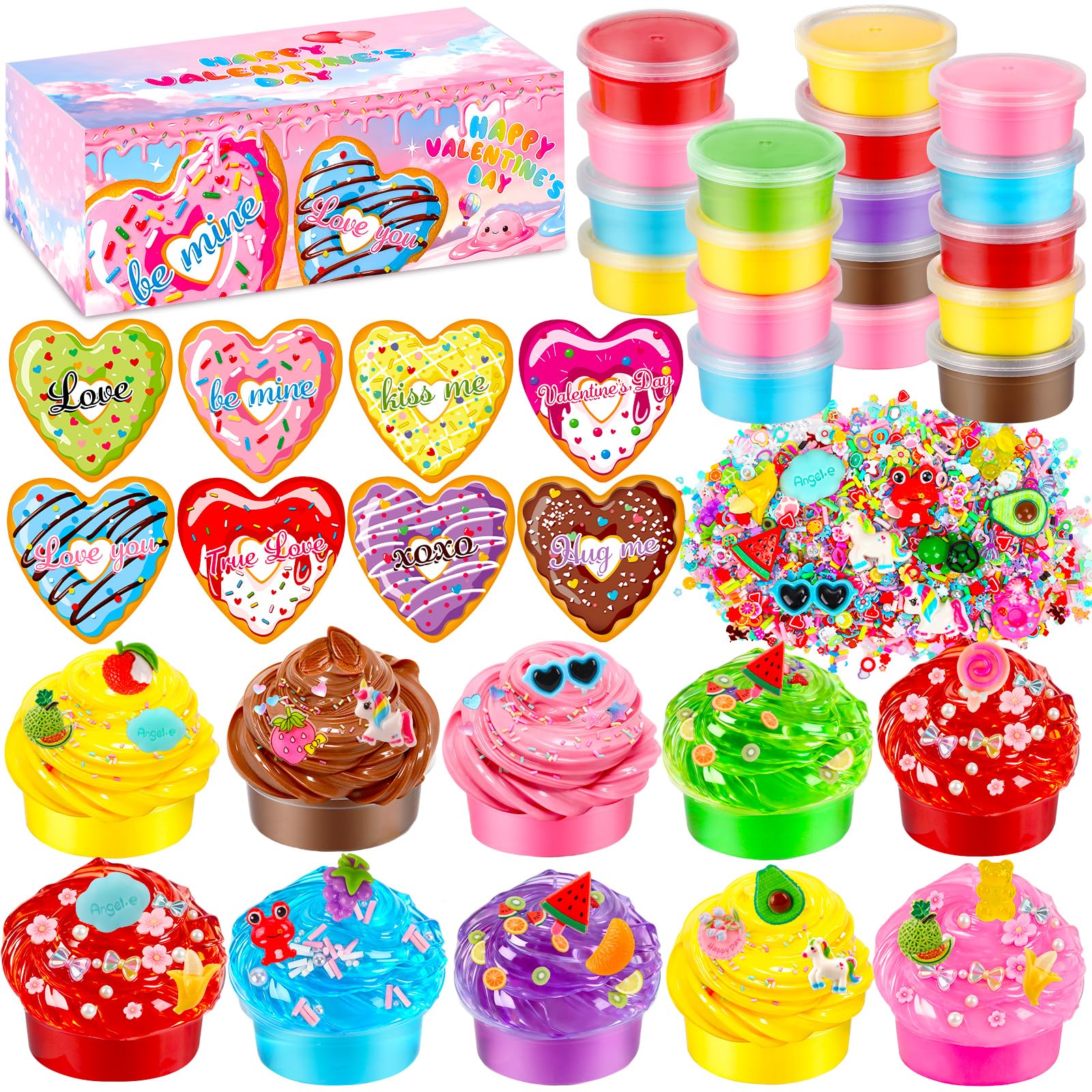 JMUQ Valentines slime 24-pack shown with gift box for classroom exchanges.