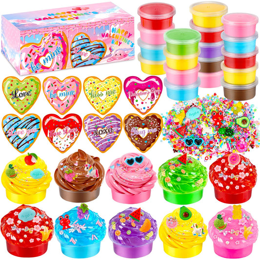 JMUQ Valentines slime 24-pack shown with gift box for classroom exchanges.