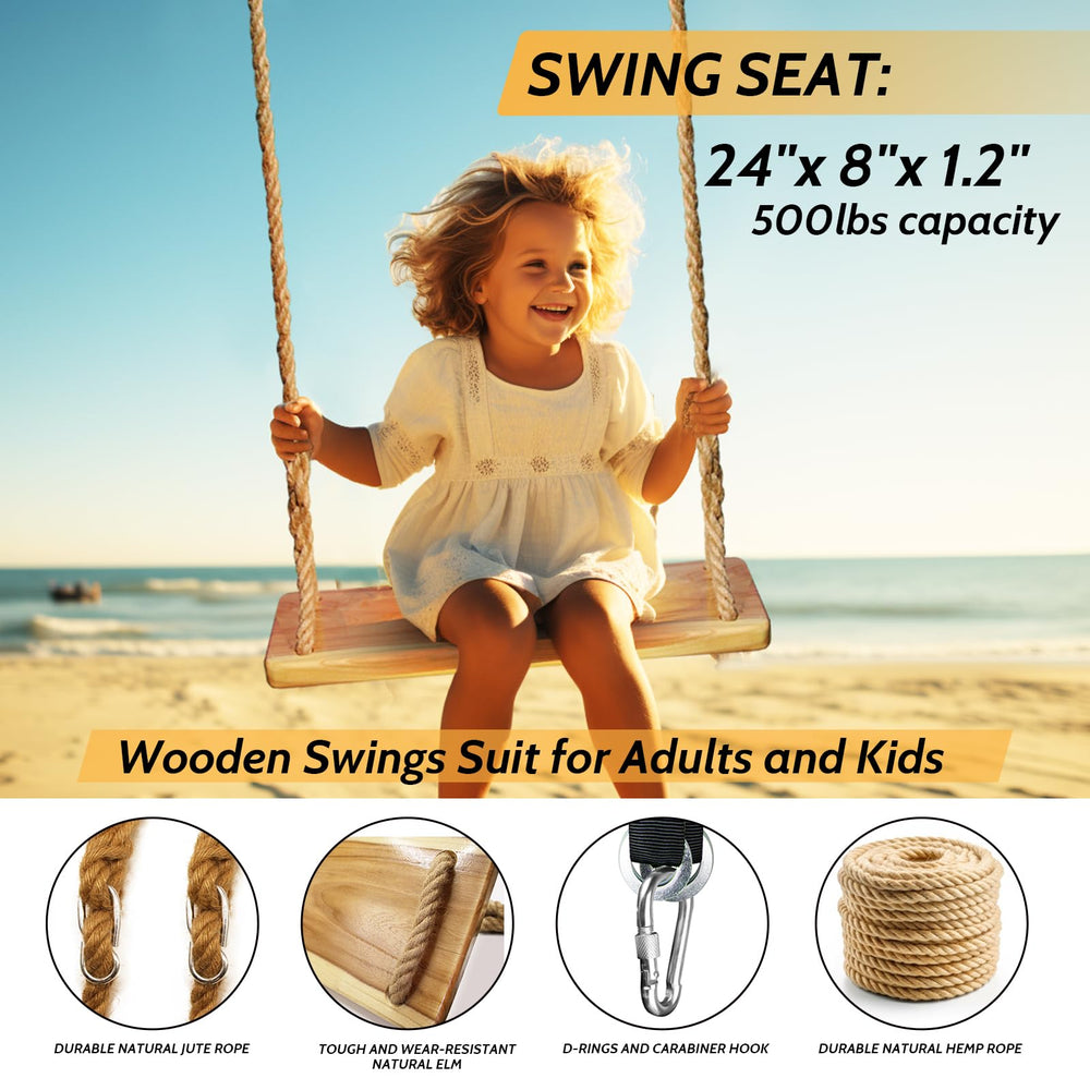 JMZOO wooden swing installed on a sturdy backyard beam