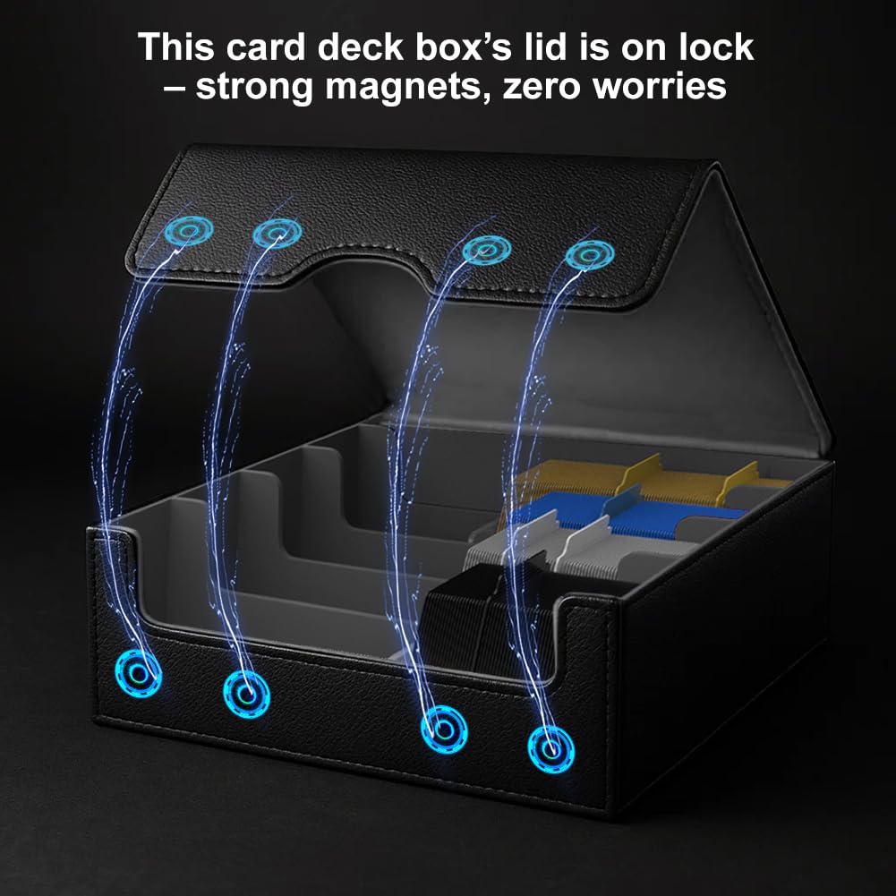 JNLODGE box with 24 adjustable dividers shows tailored organization for MTG and Yu-Gi-Oh.
