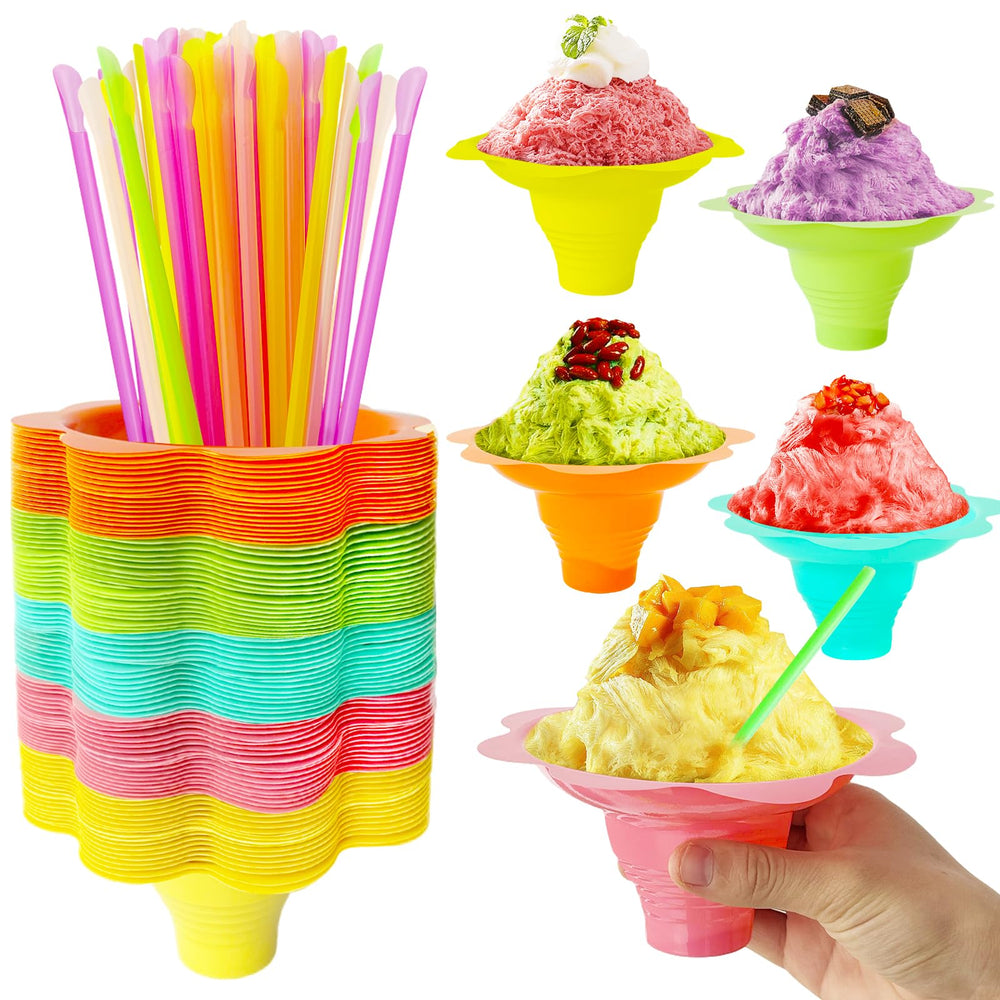Jnnzzggu flower snow cone cups in five colors ready for festive serving.