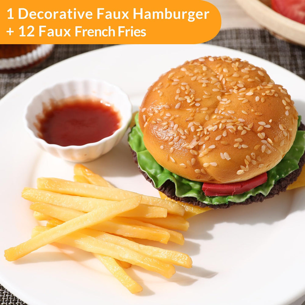 Close-up of Joeabor artificial hamburger shows soft PU texture for believable presentation.