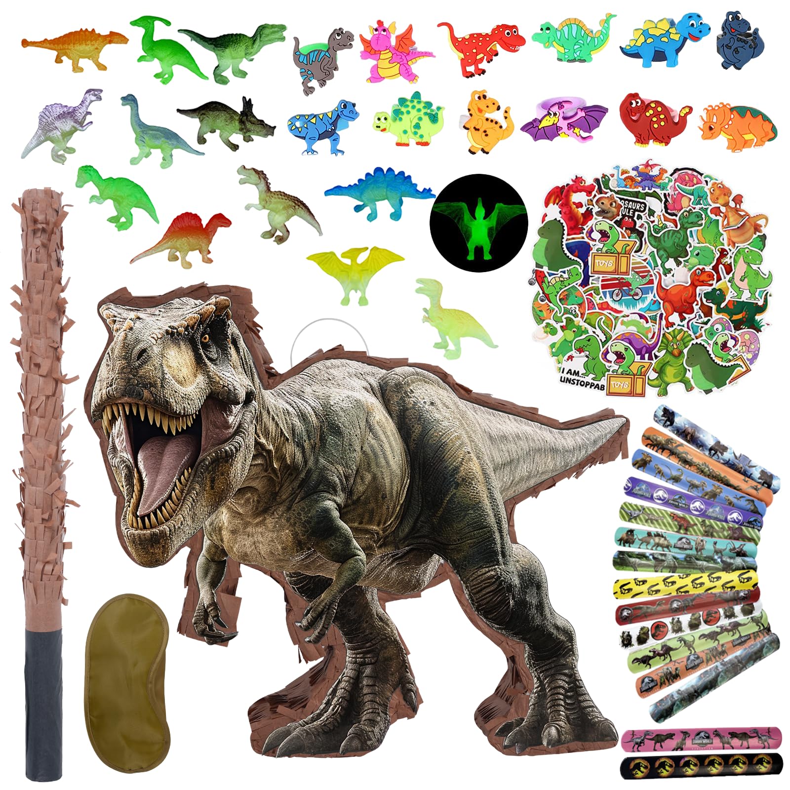 JOARHONAL dinosaur pinata set shown as a vibrant party centerpiece for kids.
