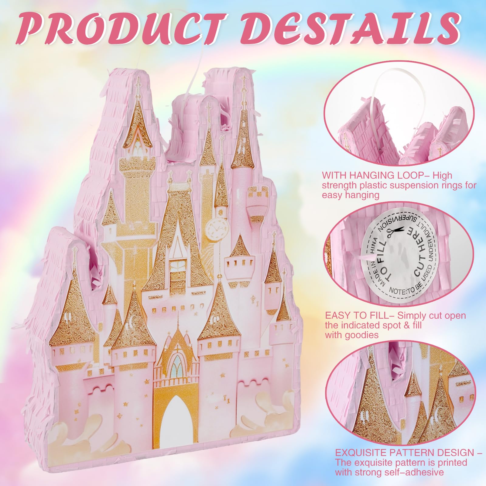 JOARHONAL Princess Castle Pinata hanging decoration and game centerpiece for celebrations.