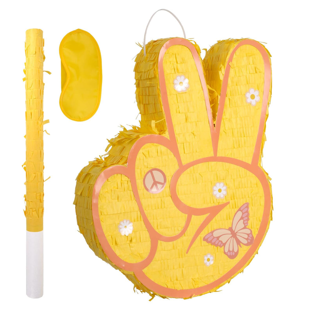 JOARHONAL Two Groovy Pinata front view with colorful peace signs for retro party fun.