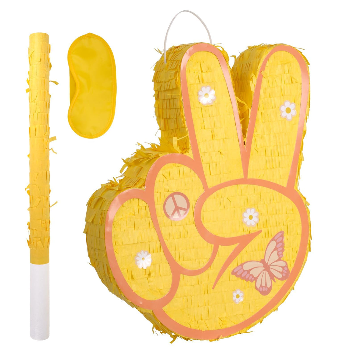 JOARHONAL Two Groovy Pinata front view with colorful peace signs for retro party fun.