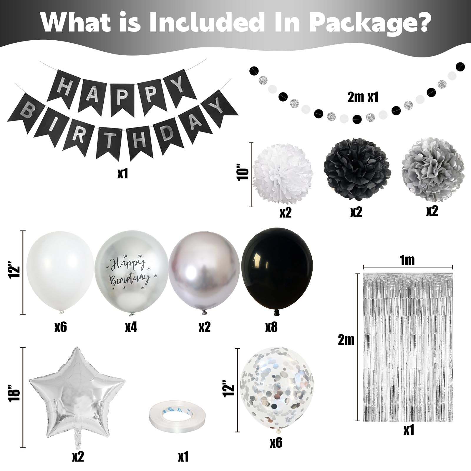 Jobkoo black pom poms provide bold accents for modern celebrations
