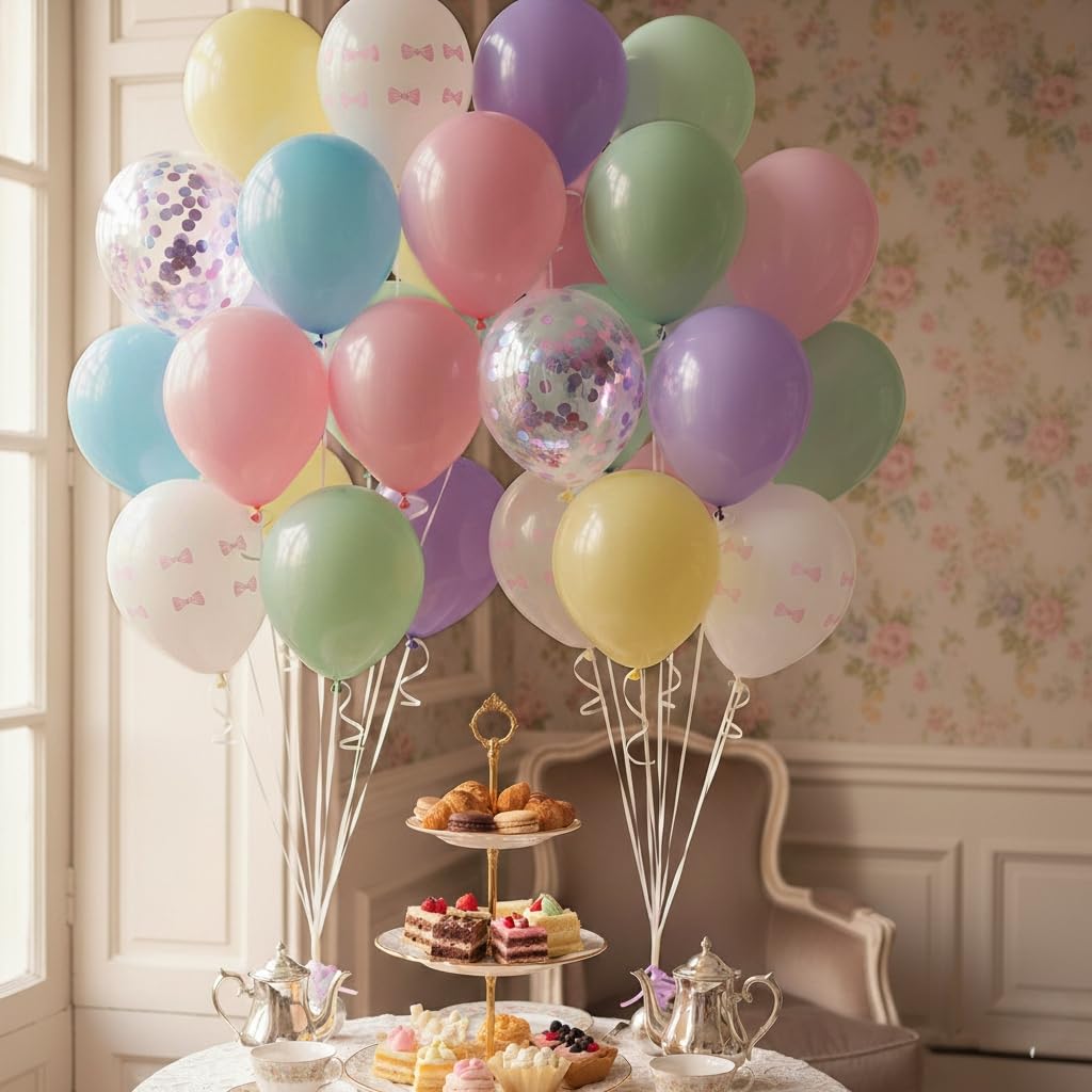 Jobkoo pastel bow balloons pastel confetti 12in festive sparkle and fun