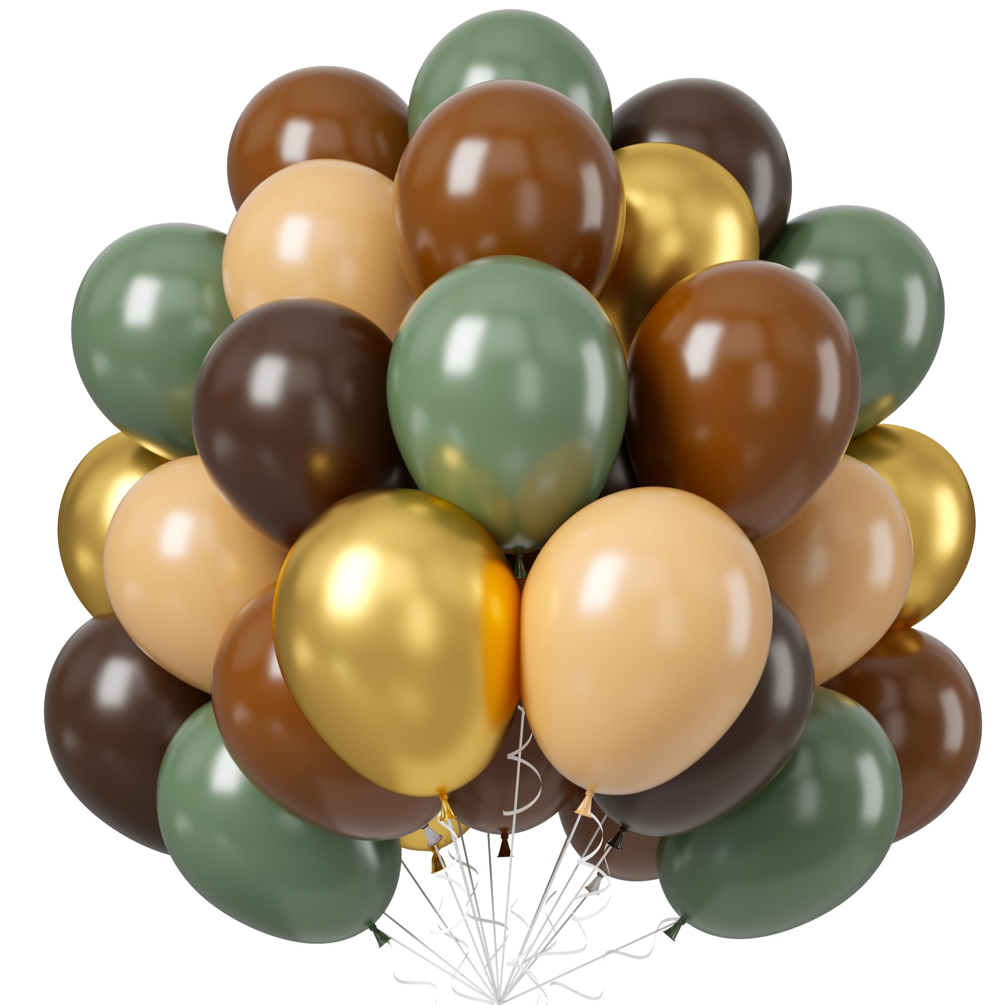 Jobkoo woodland camo balloons in olive green, brown, and gold are ideal for photo-worthy woodland party decor.