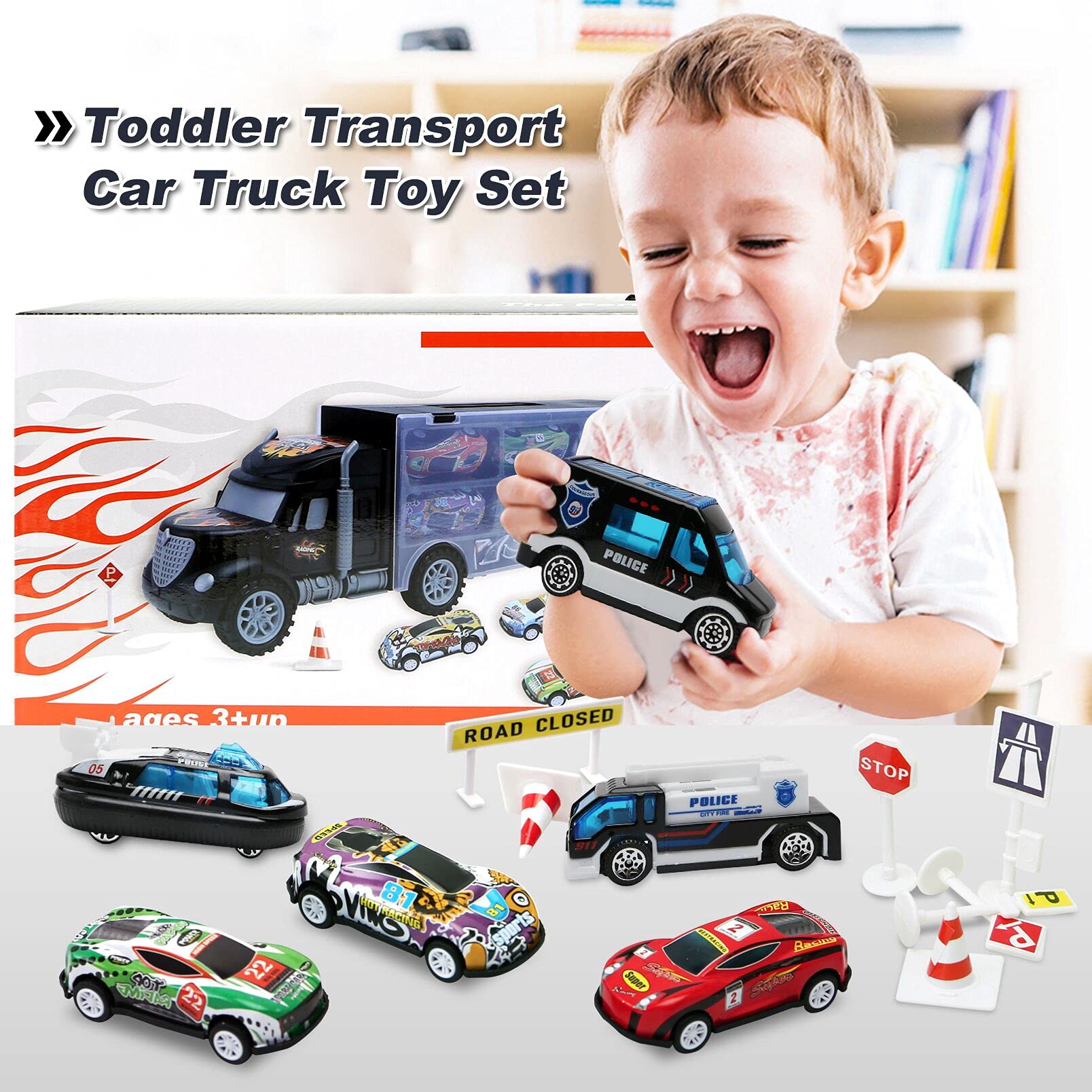 JODUDLR police and racing cars inside the truck inspire role-play