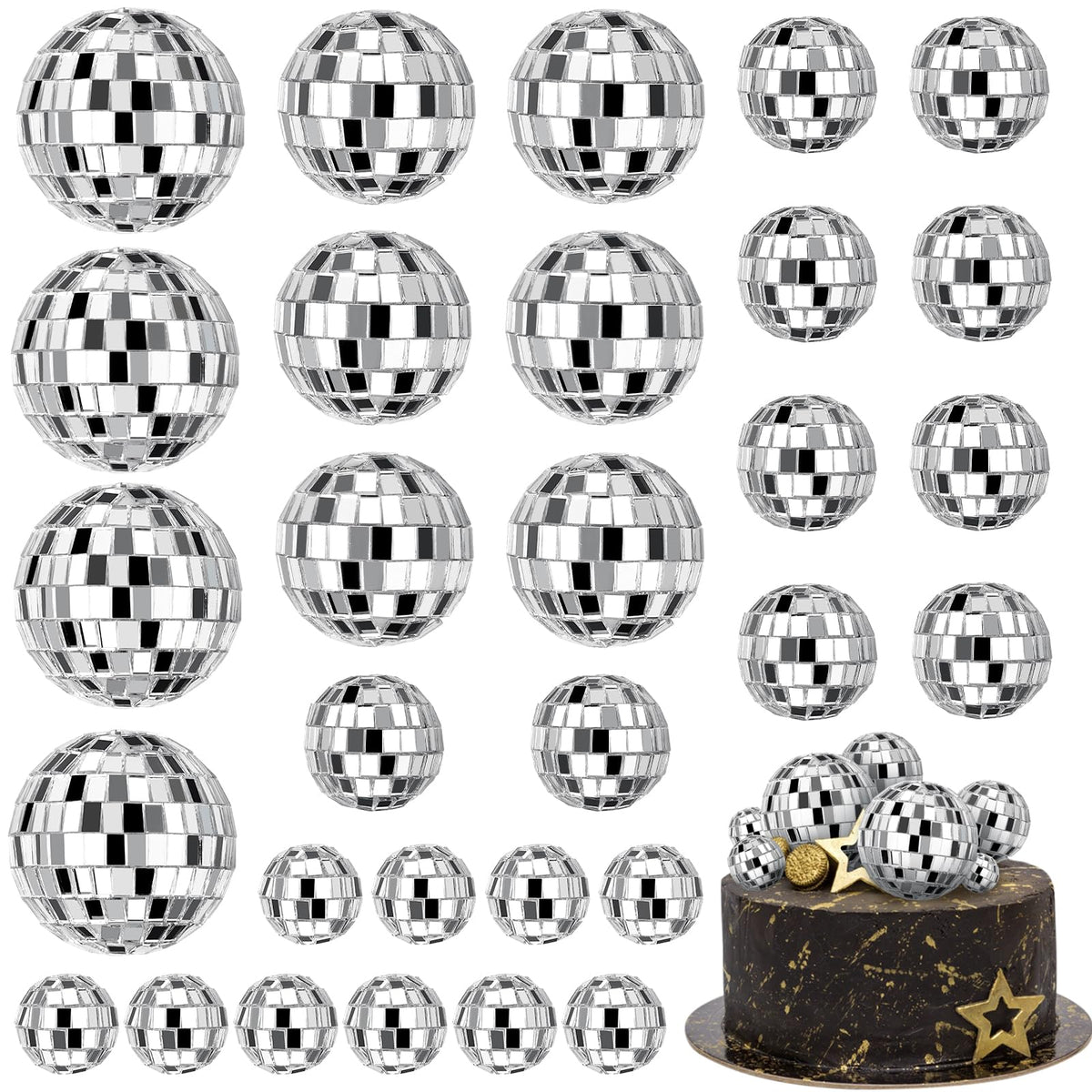 JOERSH disco ball cake topper 2cm close-up highlights sparkle for desserts