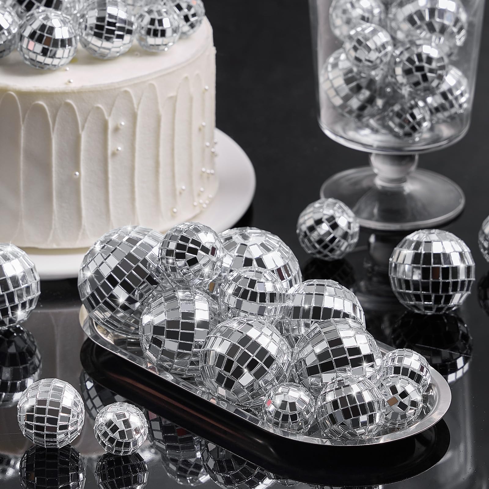 JOERSH disco ball cake topper 5cm close-up creates dramatic centerpiece