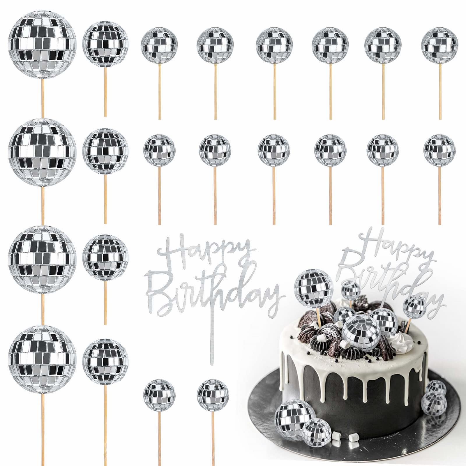 JOERSH 4 cm disco ball topper on cupcakes for retro sparkle.