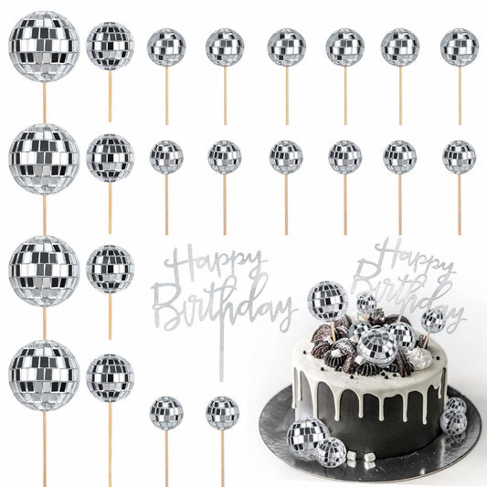 JOERSH 4 cm disco ball topper on cupcakes for retro sparkle.