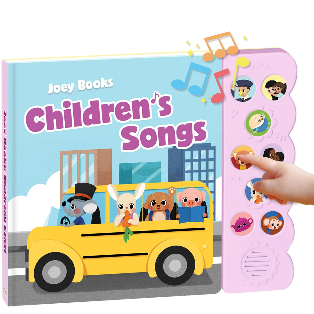 Joey Books song book close-up showing easy-to-press buttons for little hands.