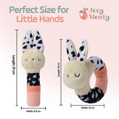 Joey Monty Bella Bunny Stick Rattle with squeaker promotes grip and auditory exploration