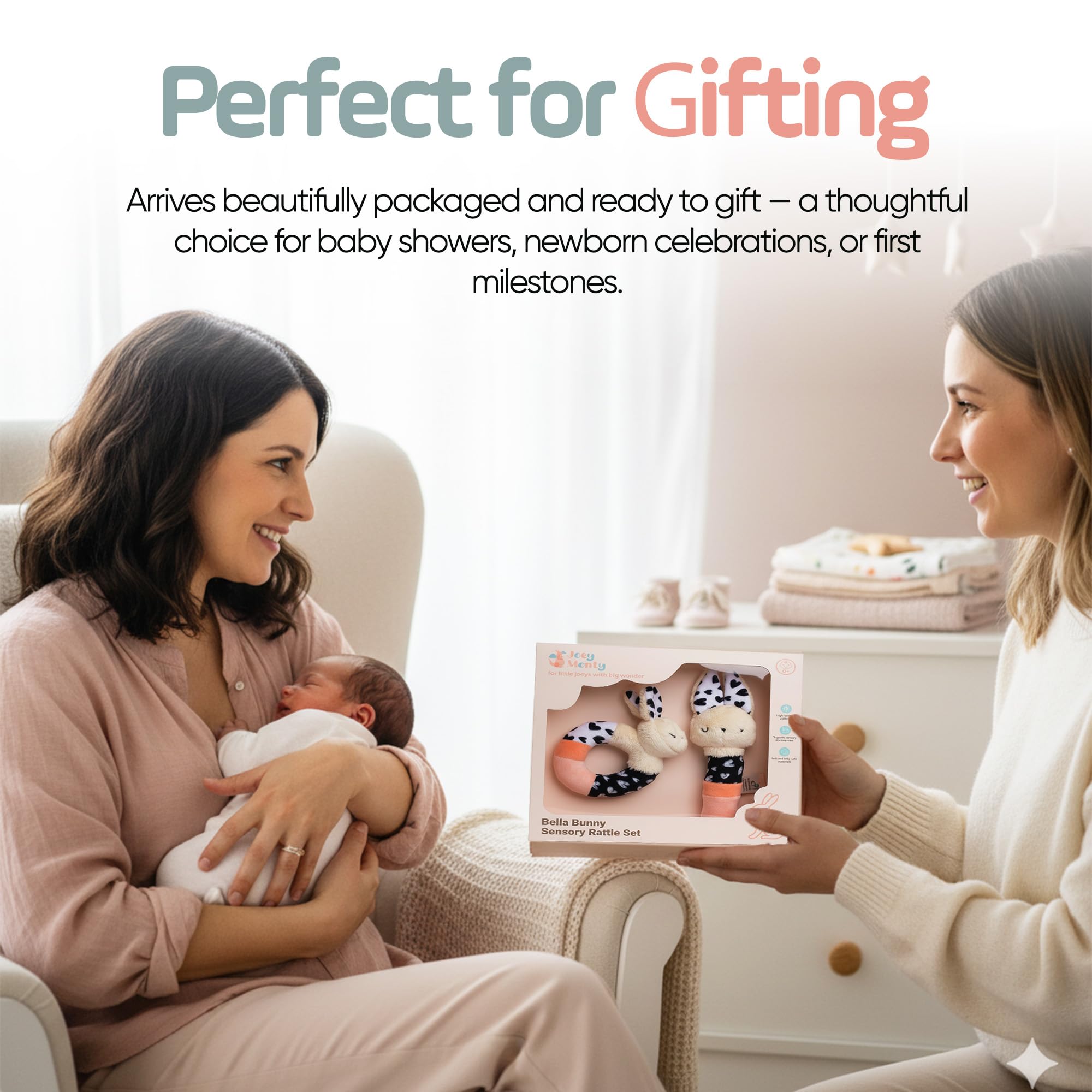 Joey Monty Ultra-Soft Materials ensure gentle contact against baby’s skin