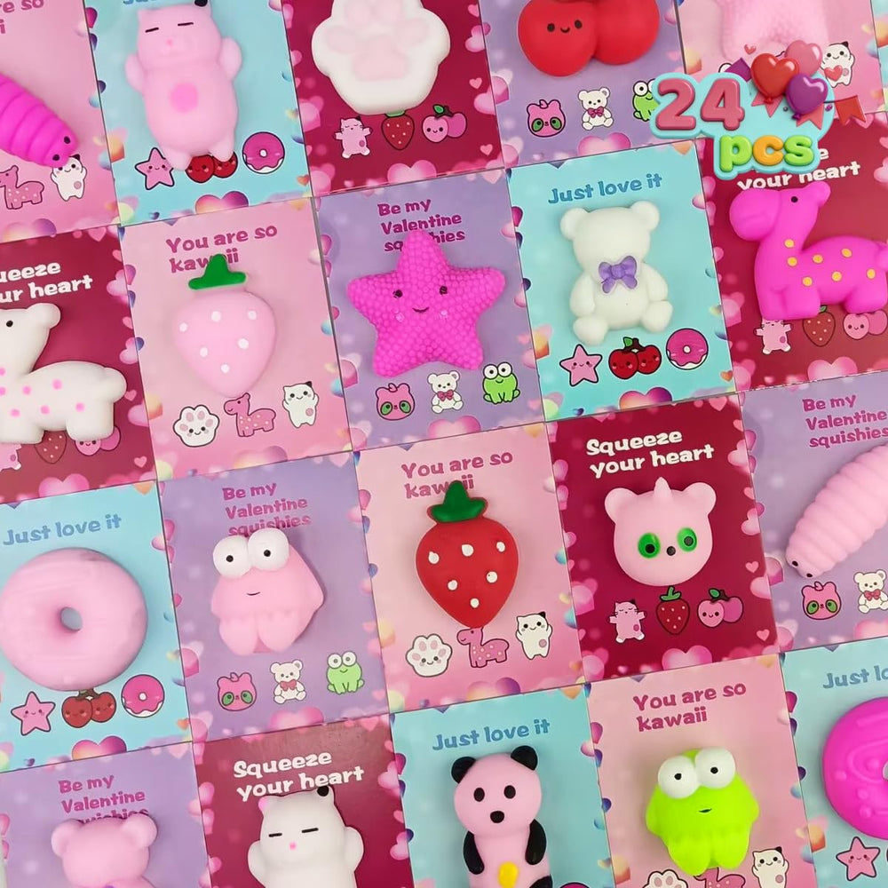 JoFAN valentines cards with mochi squishies collection featuring cute, kid-friendly shapes for classroom gifts.