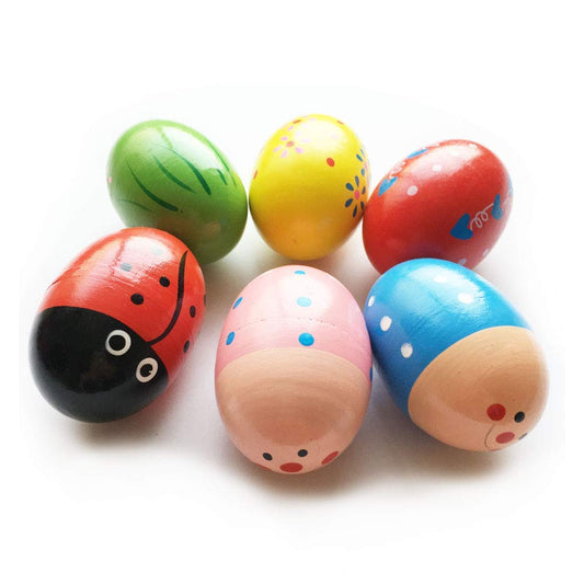 JoFAN wooden shake egg inside beads, creates rhythmic sound for kids.