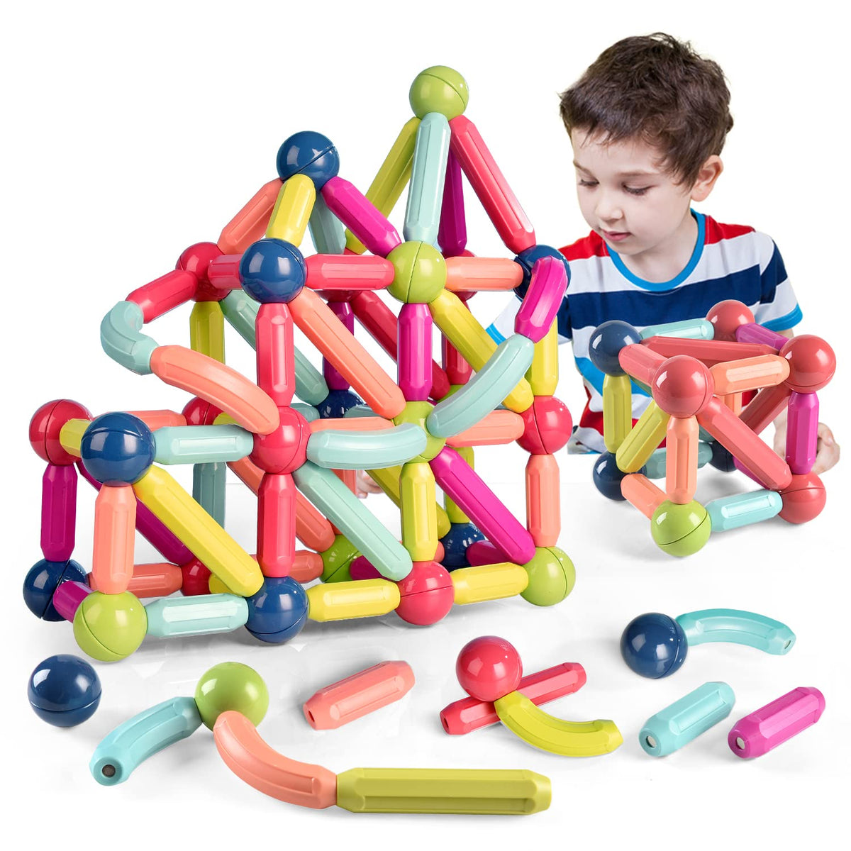 Jofarstep magnetic balls and rods set in storage box for organized play.