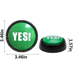 Joffreg YES Sound Button green side view, compact and portable for discreet yes signals.
