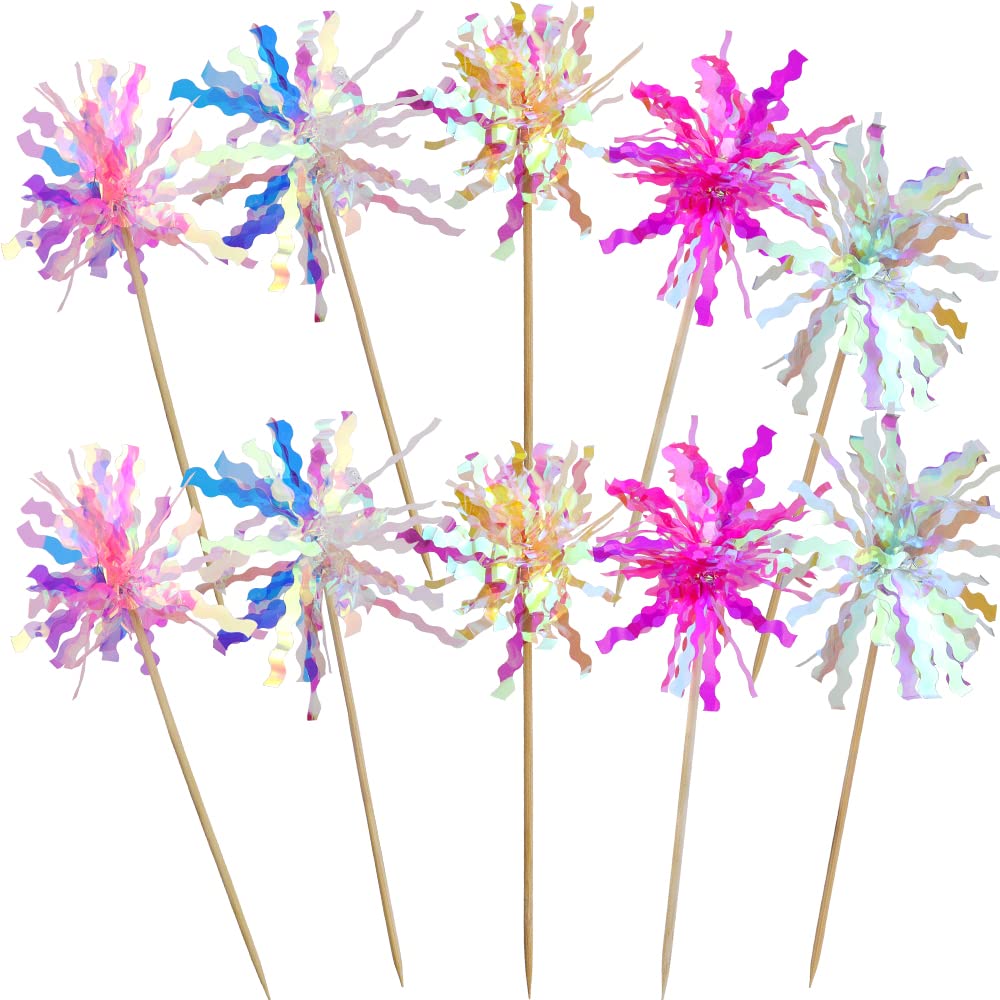 JOGILBOY foil firework cake toppers sparkle on a birthday cake for festive decoration