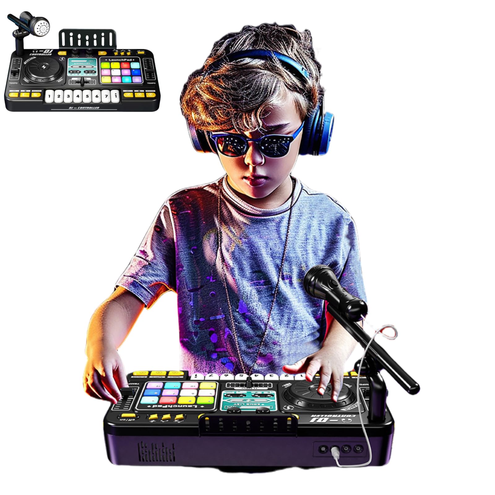 Johehe rechargeable kids DJ mixer with LED light creates vibrant play sessions.