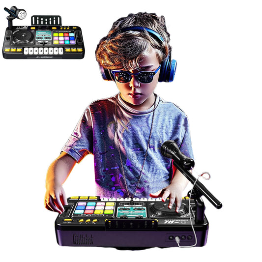 Johehe rechargeable kids DJ mixer with LED light creates vibrant play sessions.