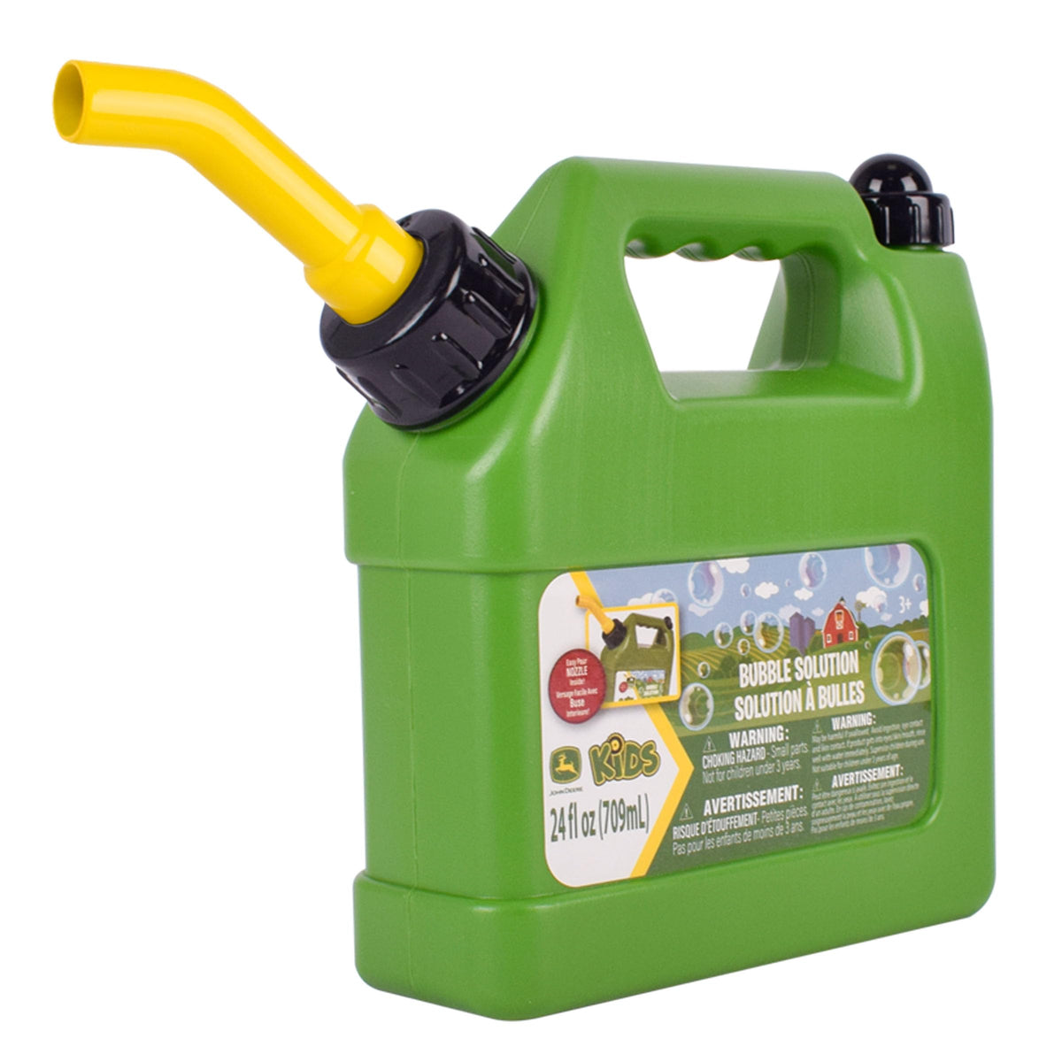 John Deere bubble bottle 24oz with easy pour spout for backyard fun.