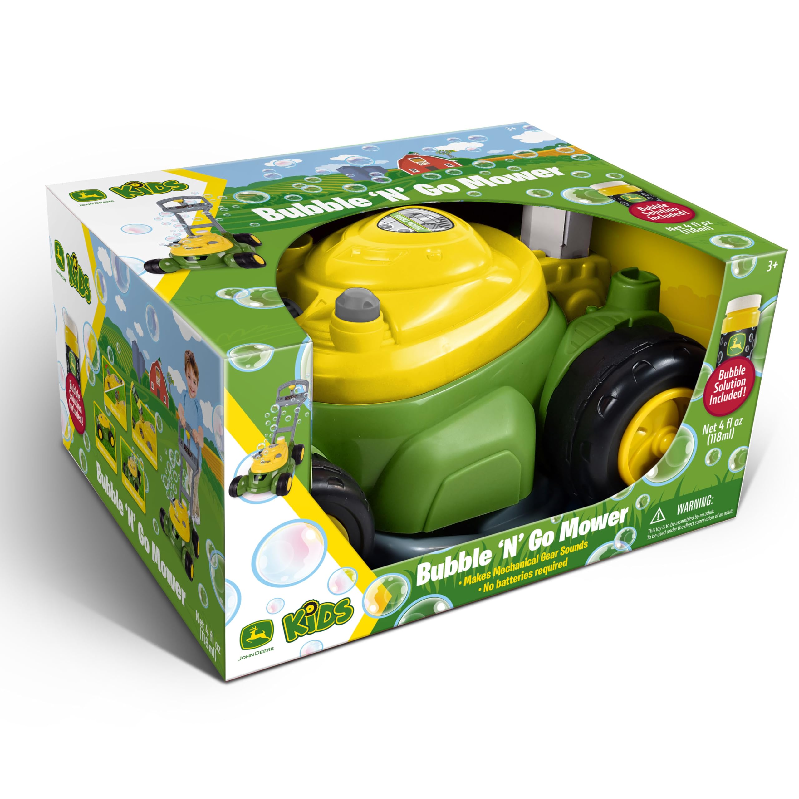 John Deere bubble lawn mower in an outdoor play setting encouraging activity