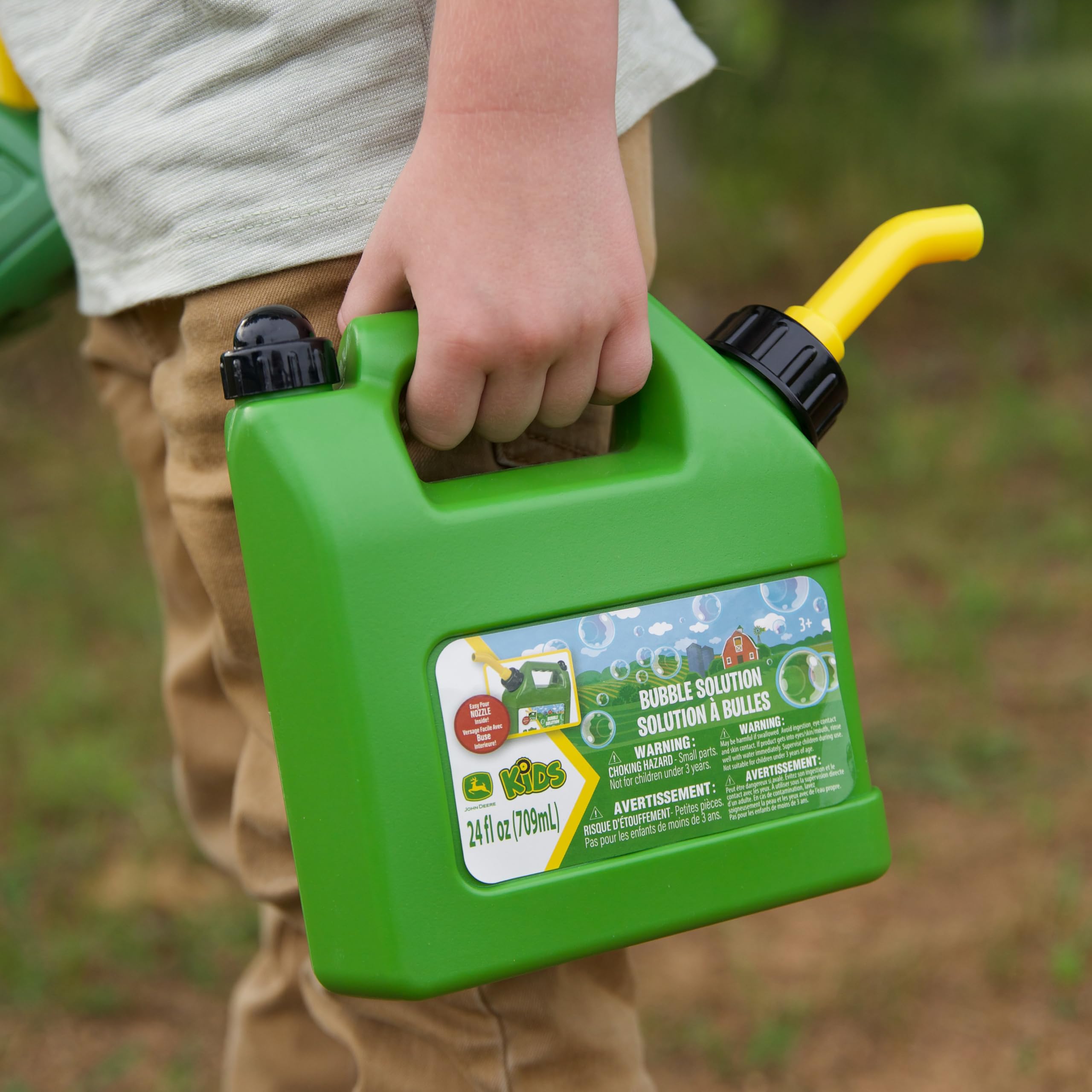 John Deere bubble solution 24oz with pouring spout for quick refills.