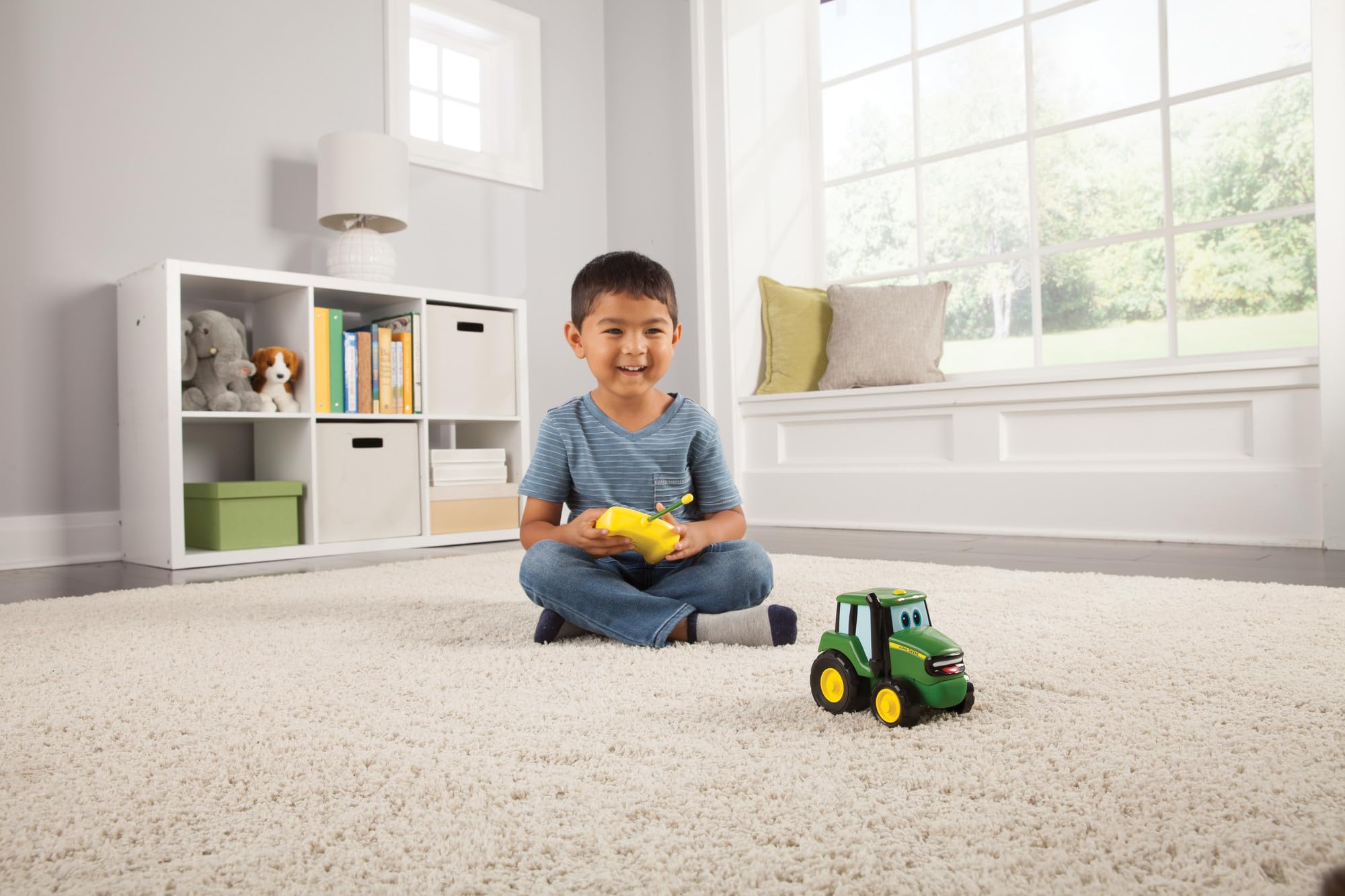 John Deere Johnny Tractor RC toy, back view, officially licensed colors and graphics.