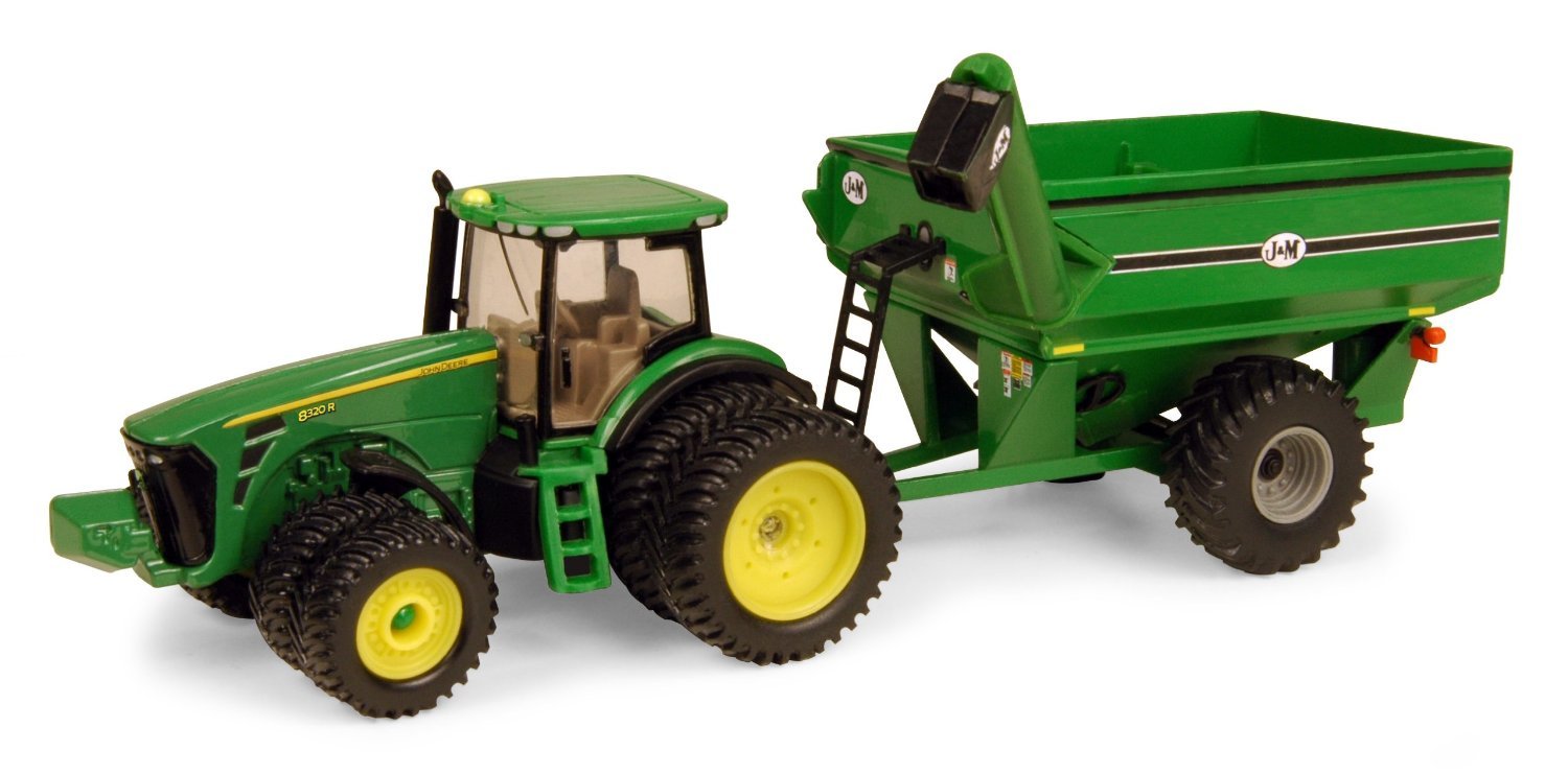 John Deere 1:64 tractor with J&M grain cart for durable, imaginative farm play