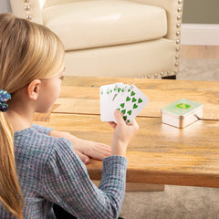Durable playing cards suited for travel and quiet-time play.