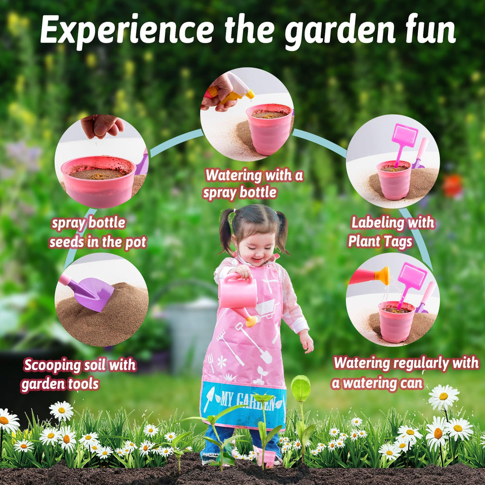 JOI MEW Kids Pink Gardening Tools Set with shovel supports beginner gardeners