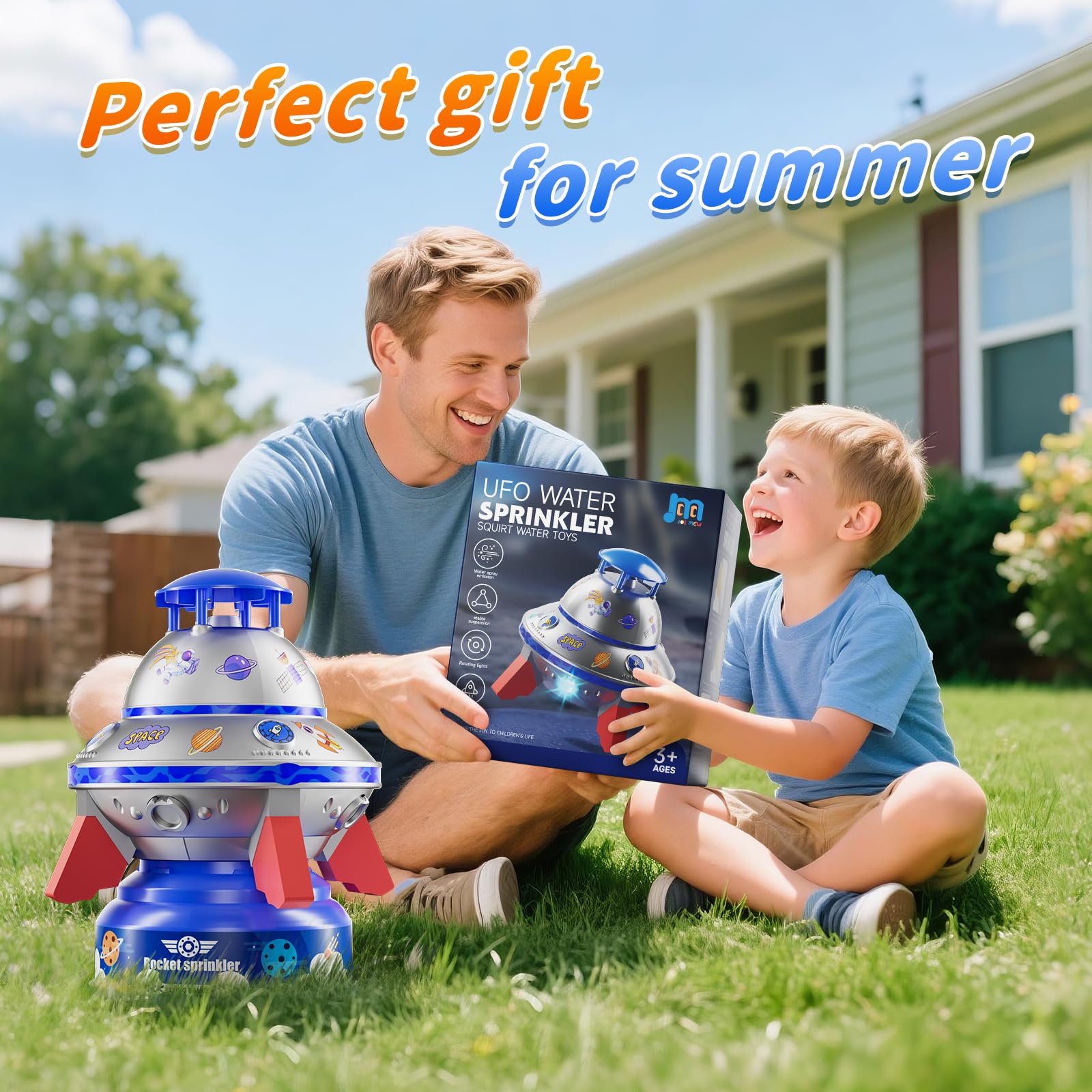 Durable sprinkler withstands splash-friendly backyard play for kids ages 3–12.