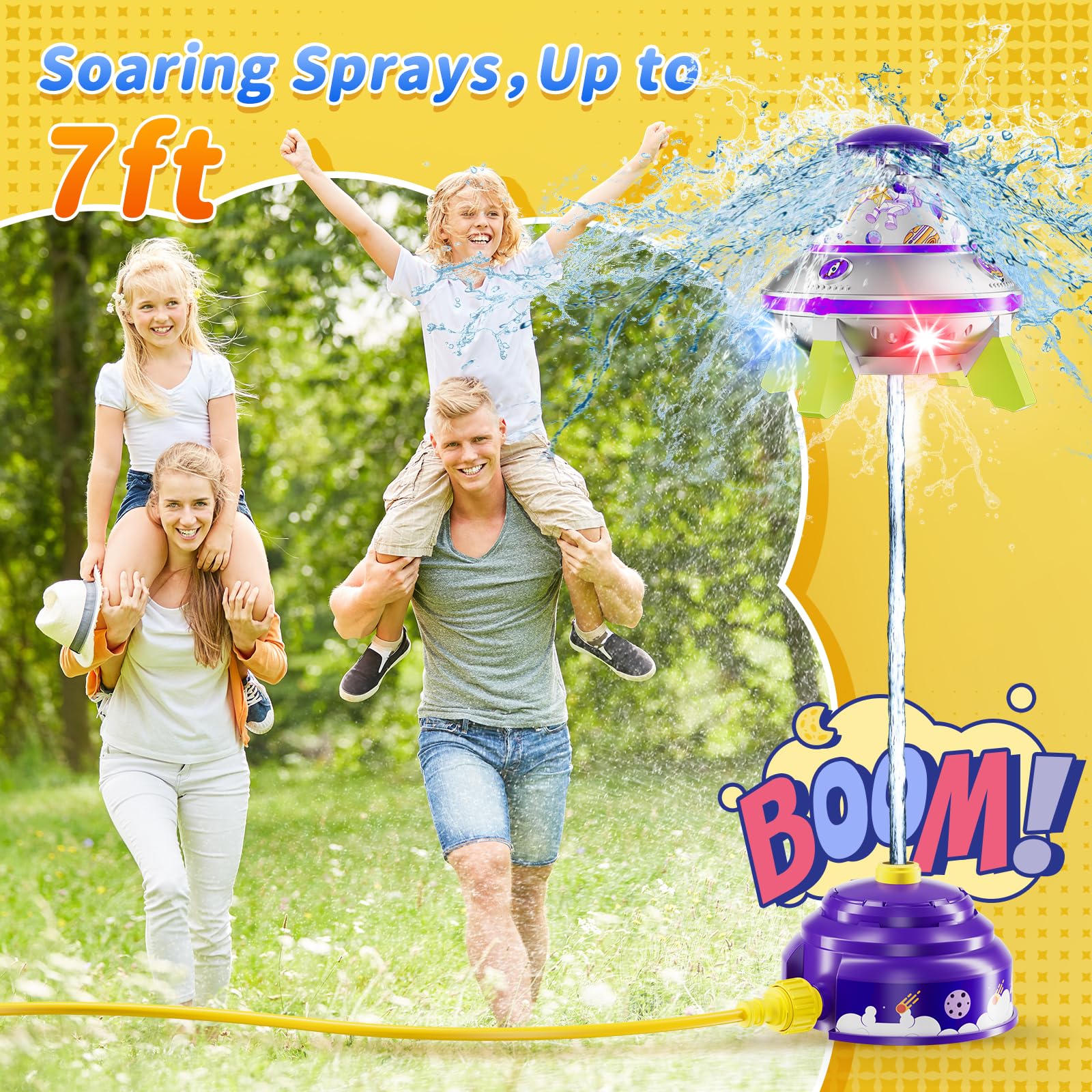 JOI MEW UFO water sprinkler attaches to any hose for quick outdoor fun