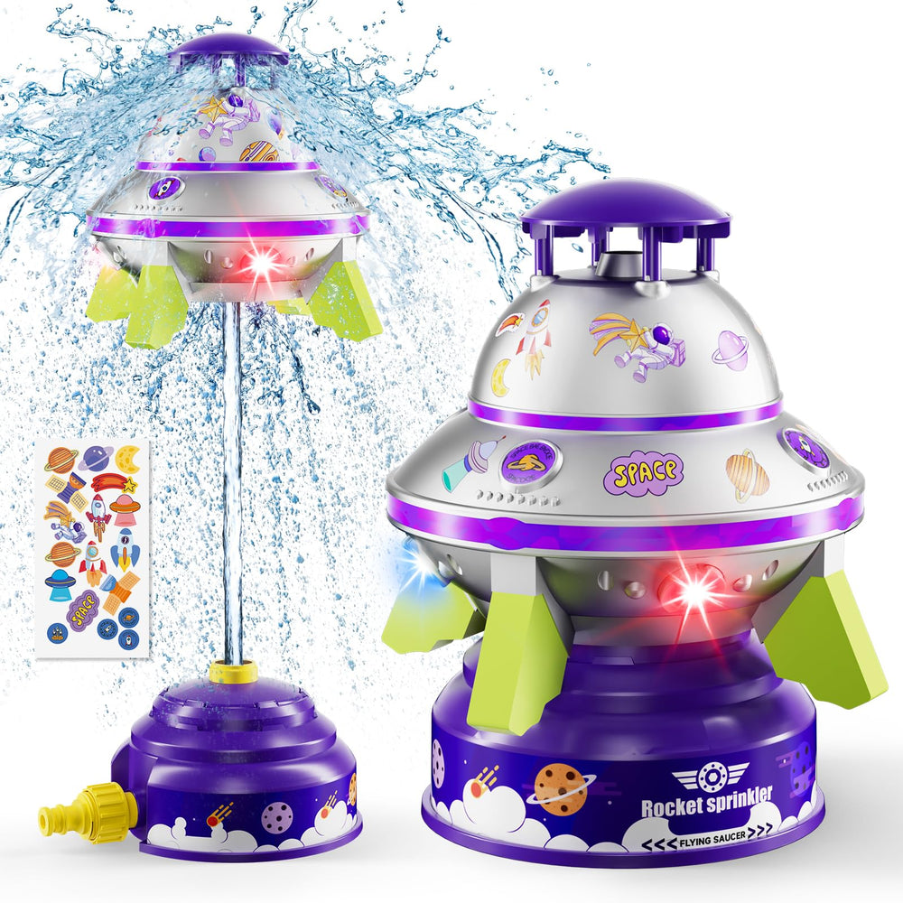 JOI MEW UFO water sprinkler with lights for dazzling backyard play and cooling